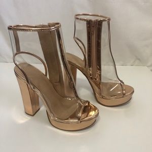 See through rose gold booties